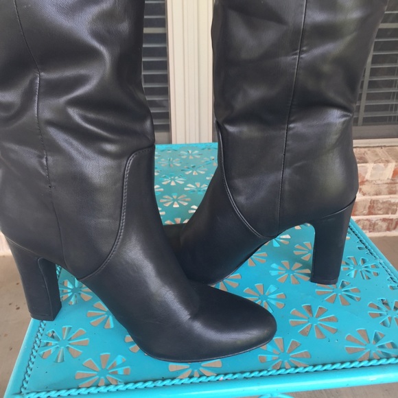 Unisa Black Vegan Leather Knee High Slouch Boots - Picture 5 of 15
